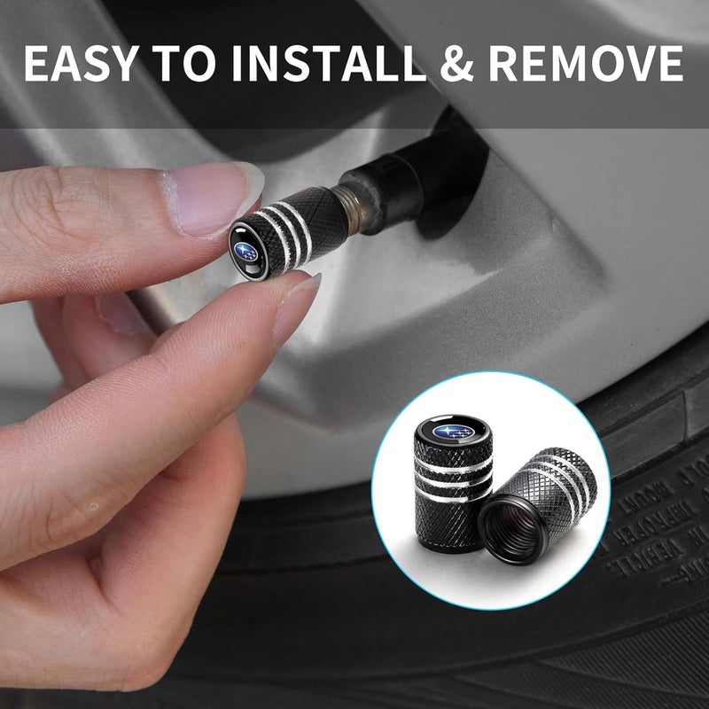 BFIVEANTE Tire Valve Stem Caps for Subaru Metal Car Wheel Air caps Auto Valve Stem Caps Accessories 4 Pcs Black - Image 2